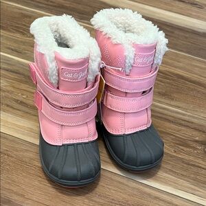 Cat & Jack Pink and Gray Waterproof Fur Lined Warmer Snow Boots